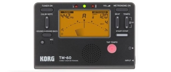 Black Korg TM60BK Tuner and Metronome Combo with Clip on Microphone 